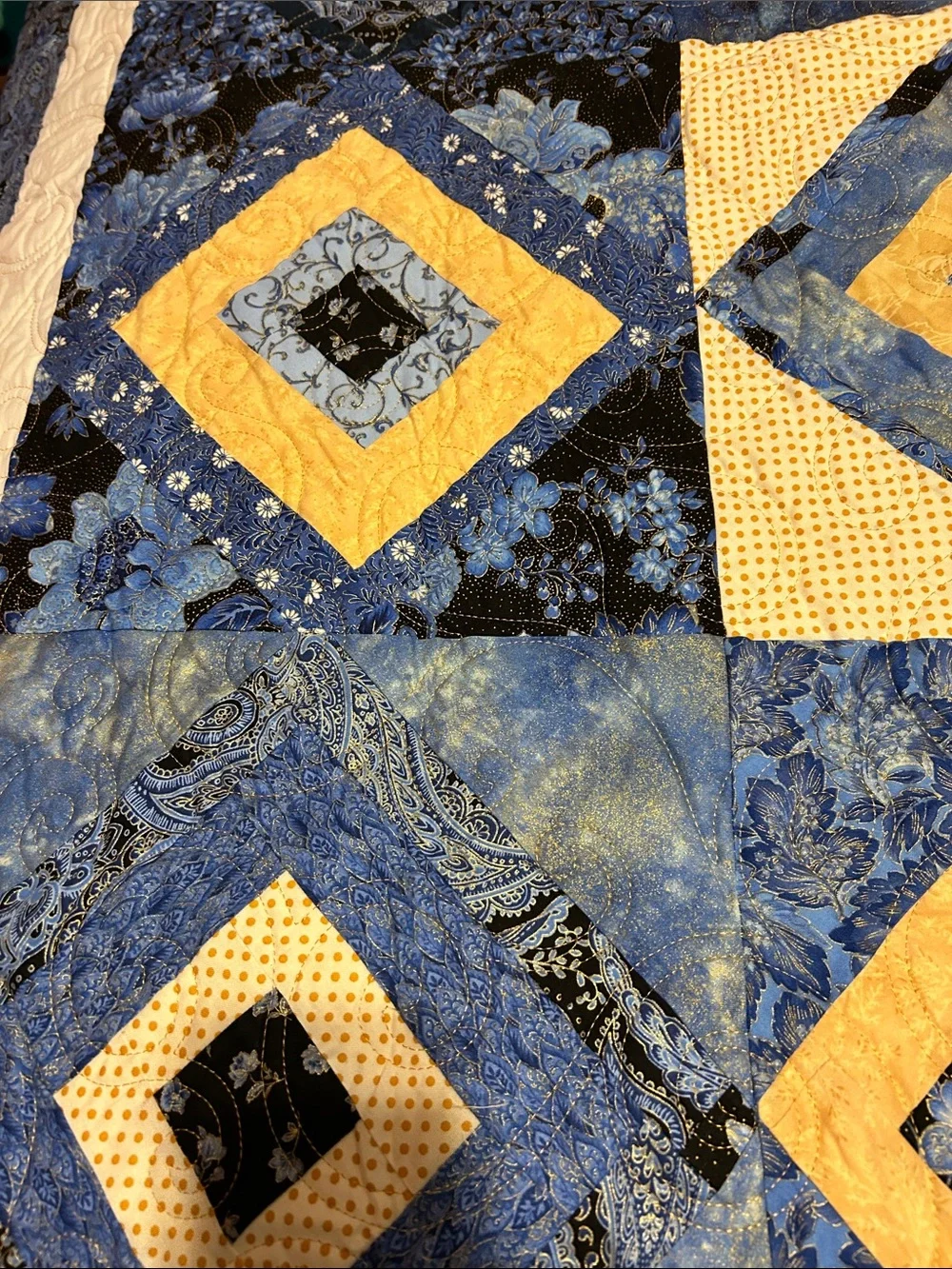 ONE OF A KIND- HANDCRAFTED Blue and Yellow Quilt